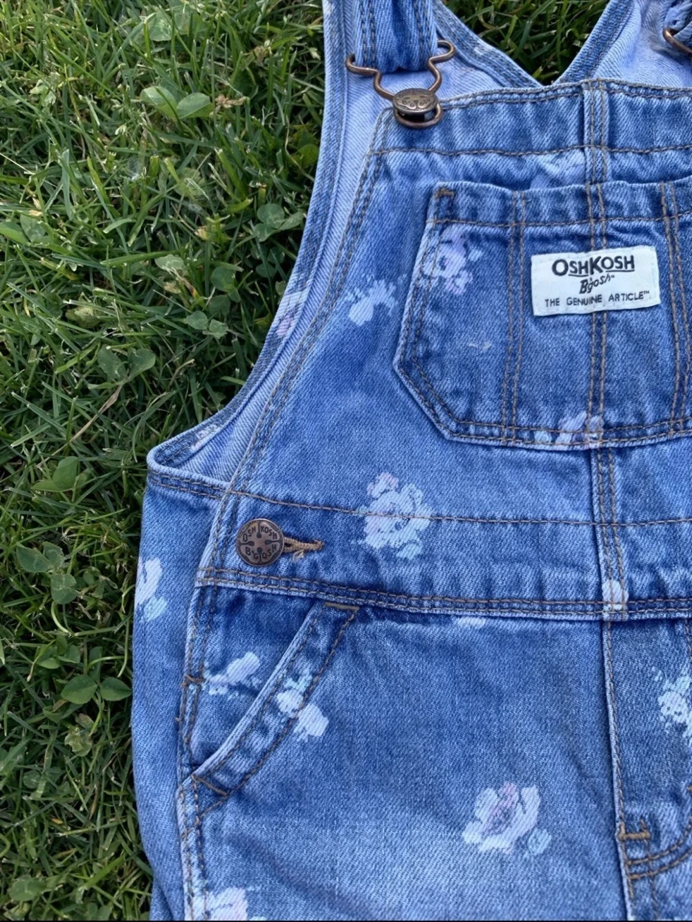 OshKosh B'gosh Light Blue Denim Overalls with Floral Prints